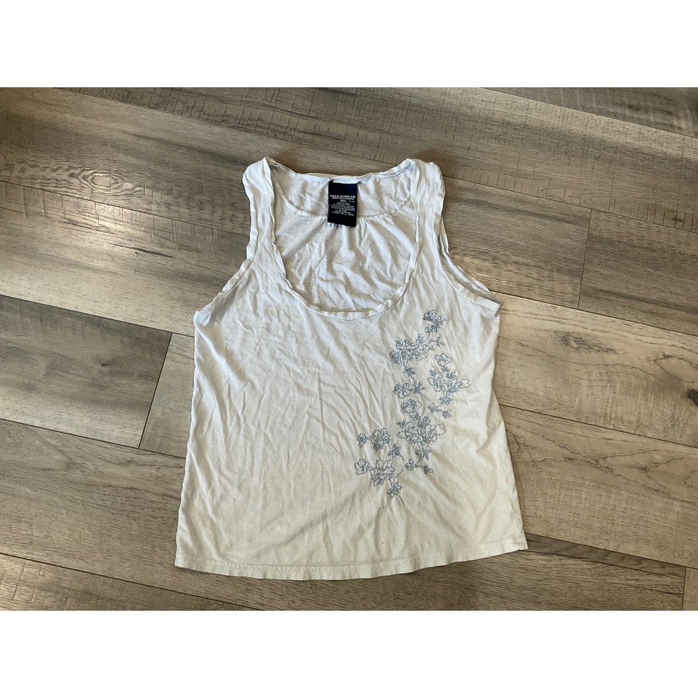 Polo Jeans Co Ralph Lauren White Floral Embroidered Tank Top‎ Medium
